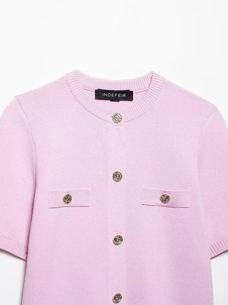 Knitwear Button Ladies Short Sleeve