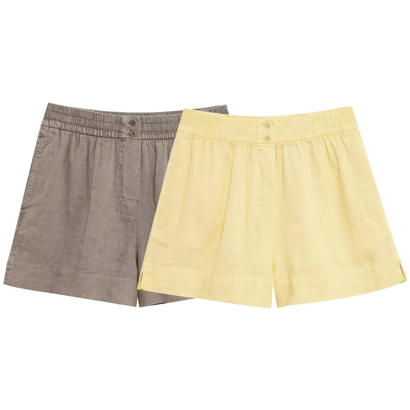 1 Yellow Set Lapel Collar Top+shorts