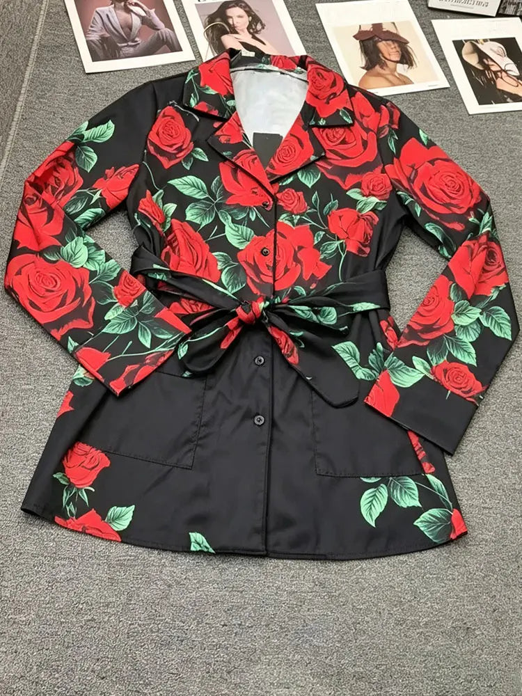 Autumn Fashion Printed Satin Two-Piece Pants Long-Sleeved Lace-Up Shirt Jacket Elastic Waist Wide-Leg Pants Home Wear Women's Su - Shellss