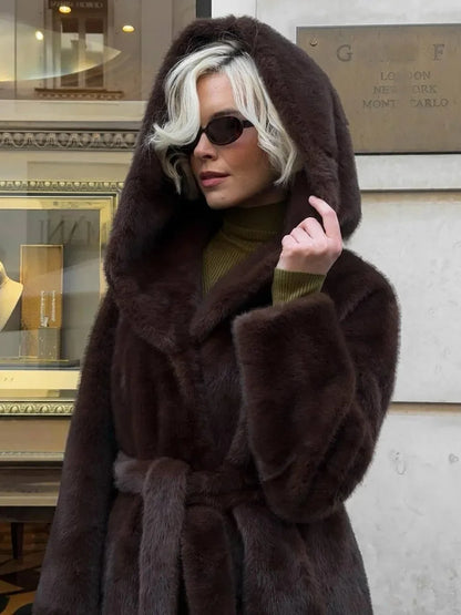 Fur Hooded Long Jacket
