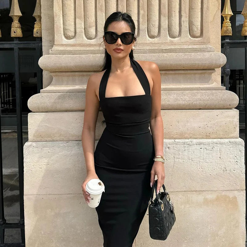 Elegant Halter Black Backless Sexy Bodycon