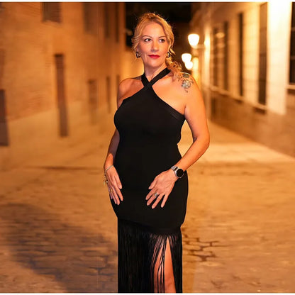 Party Tassel Dress halter neck celebrity