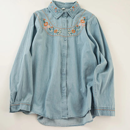 Embroidered denim designer shirts blouses