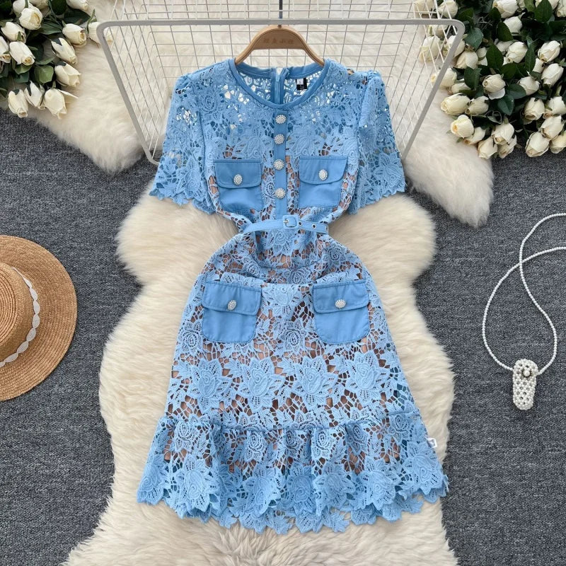 Baby blue Lace self portrait dress