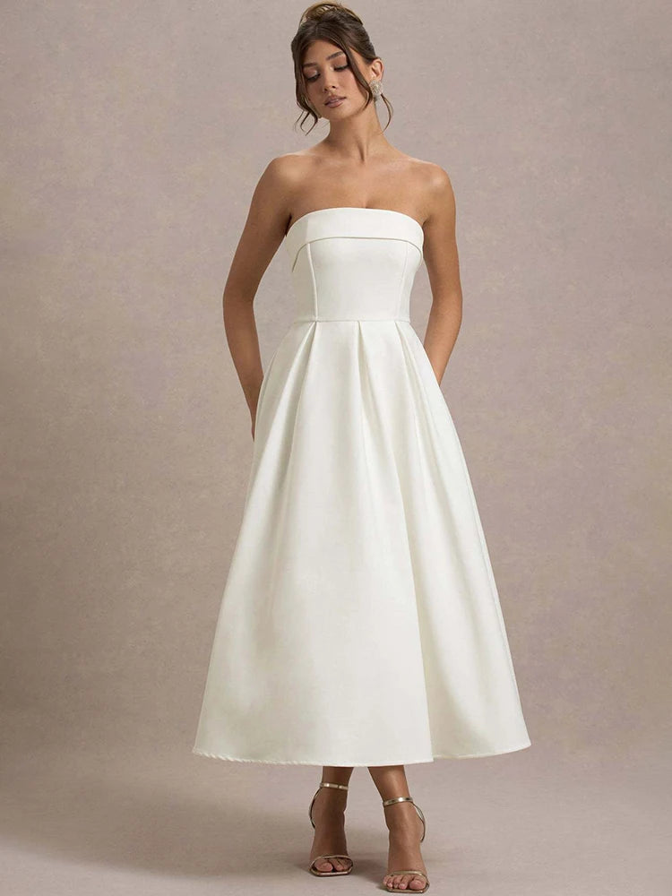 Strapless Midi Dress A-Line - Shellss