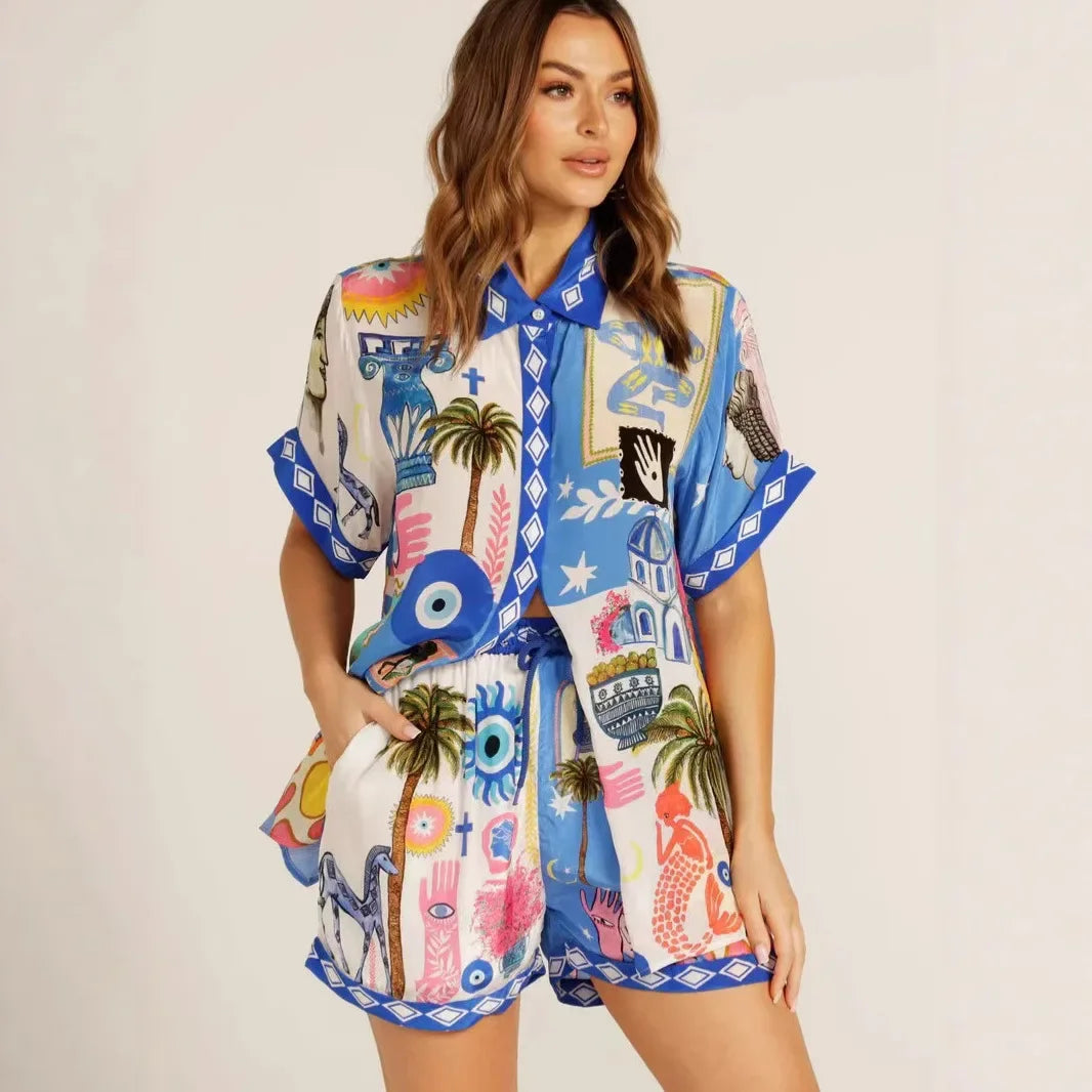 1 Linen Shirt Shorts Set