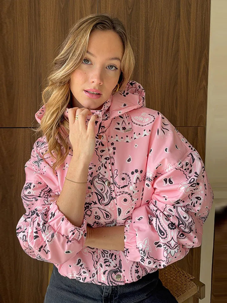 Pink Paisley Print Hooded Jacket