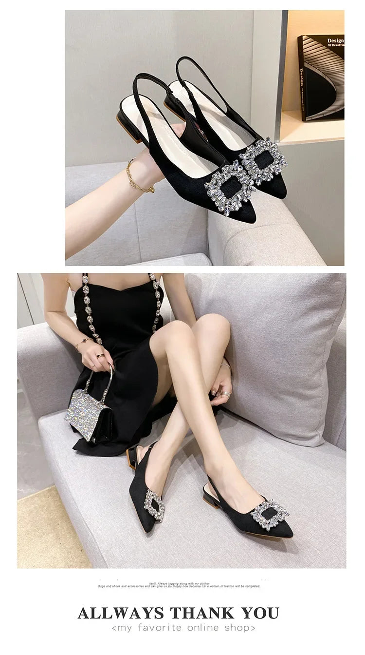 Rhinestone designer short heel shoes