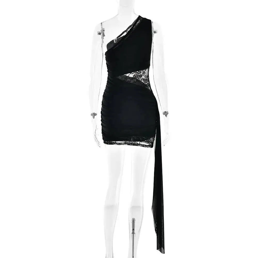 Avrilyaan Lace Patchwork Ribbons One-Shoulder Sleeveless Sexy Dress Women 2026 Elegant Party Dress Backless Mini Summer Dress