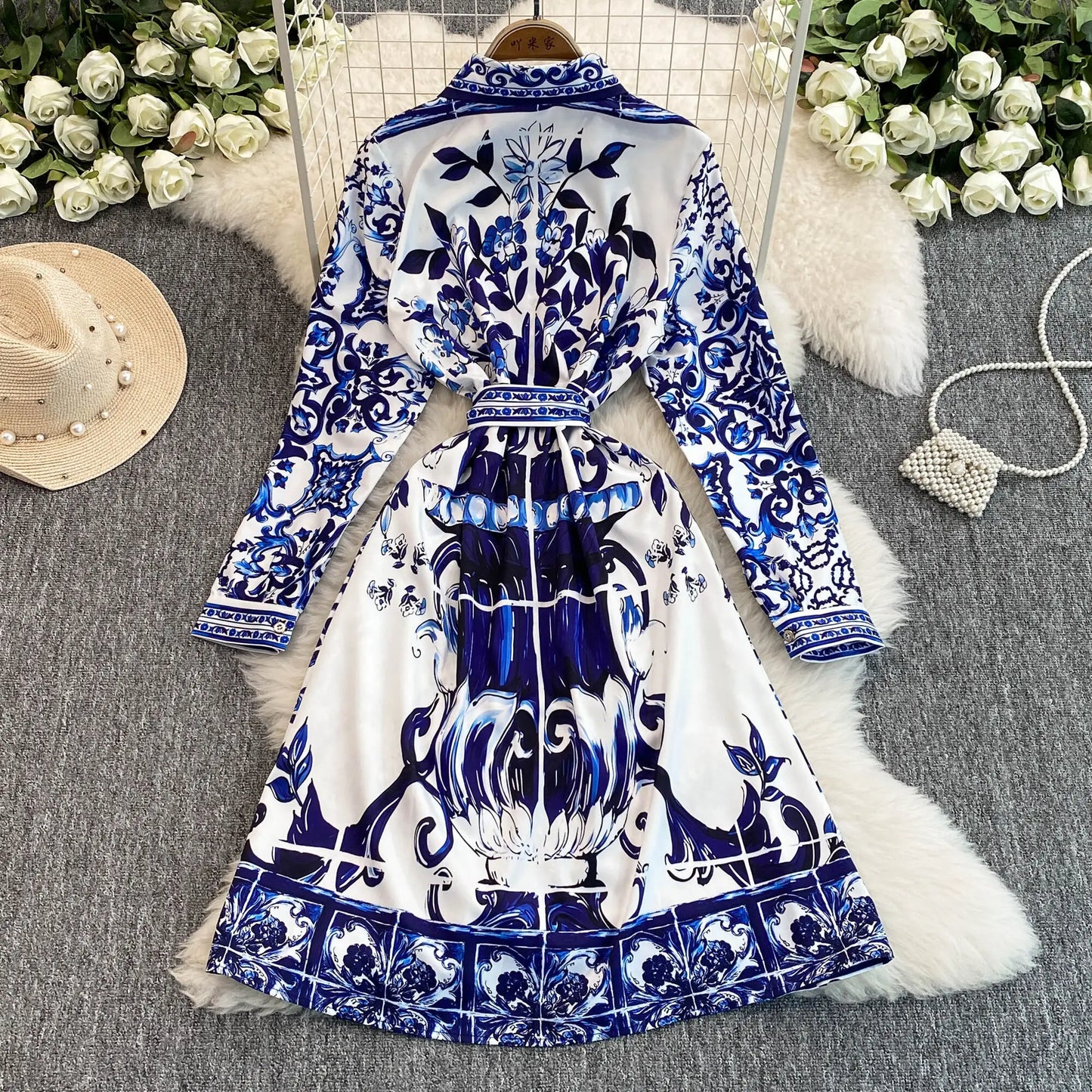 Spring Retro Blue White Red Dolce Dress