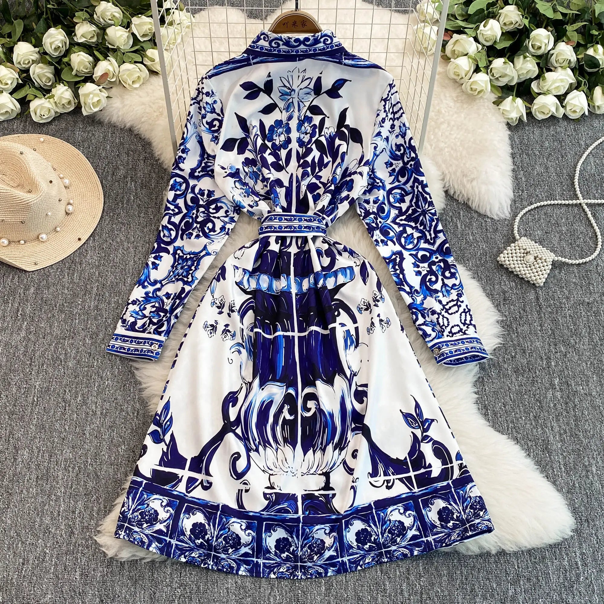 Spring Retro Blue White Red Dolce Dress - Shellss