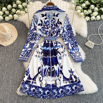 Spring Retro Blue White Red Dolce Dress