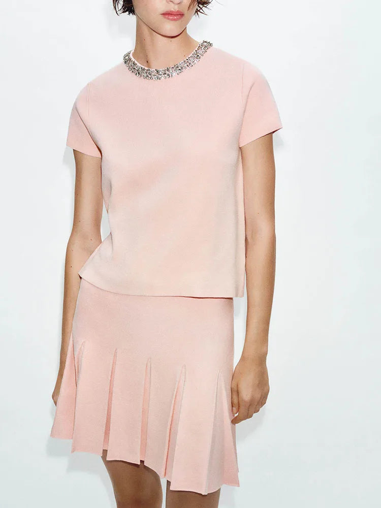 Zara Knit Embellished Neck top and skirt