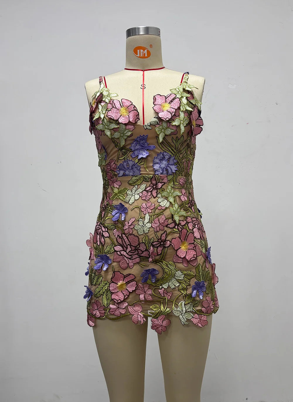 New Chiffon Skin Penetrating Floral V-Neck Suspender Dress With Sleeveless Back Straps Embroidered Evening Gown Party Mini Skirt