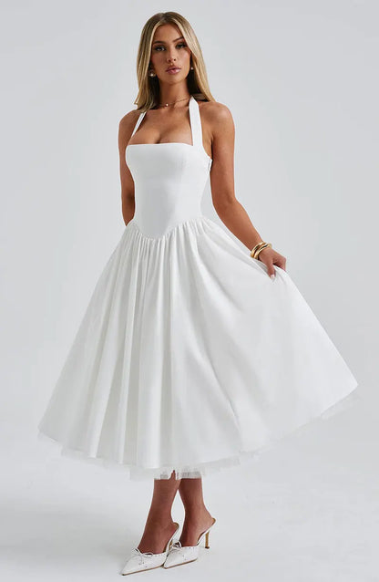 Red Midi Mesh Back Bandage Halter