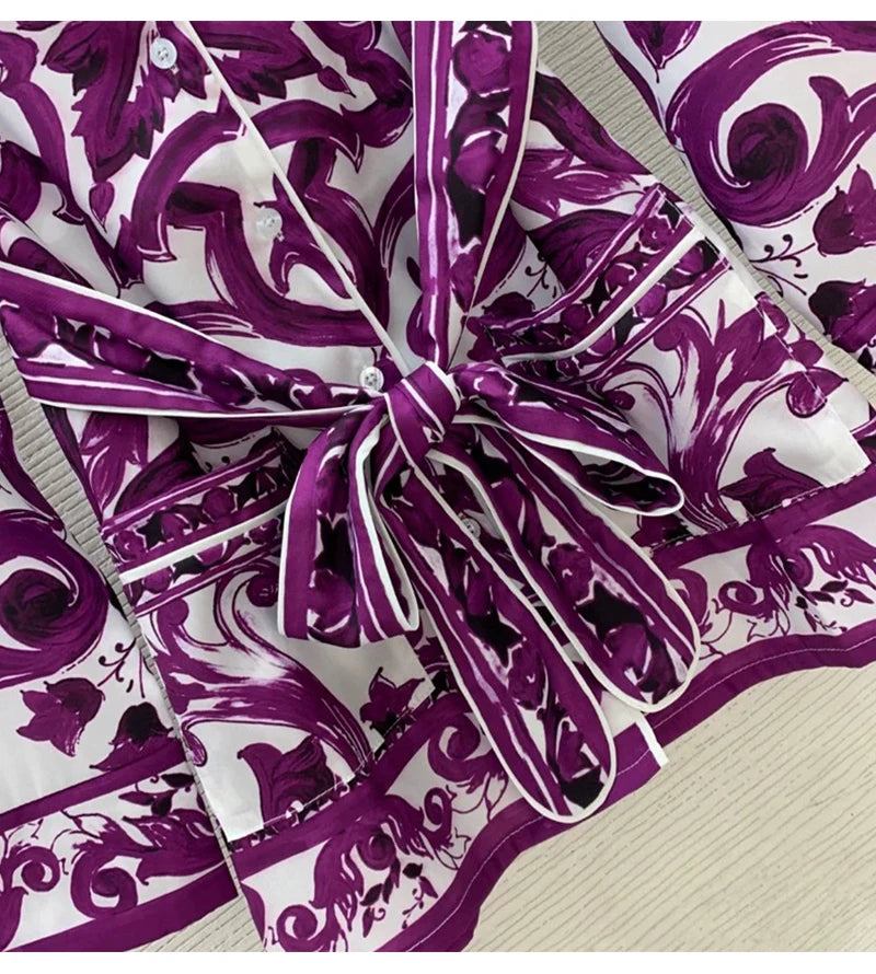 Long sleeve majolica print Two-piece Set