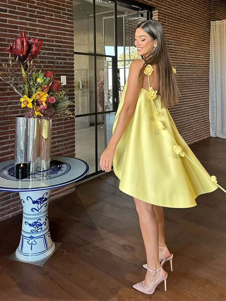 3d Flower Backless Beach Tassel Mini