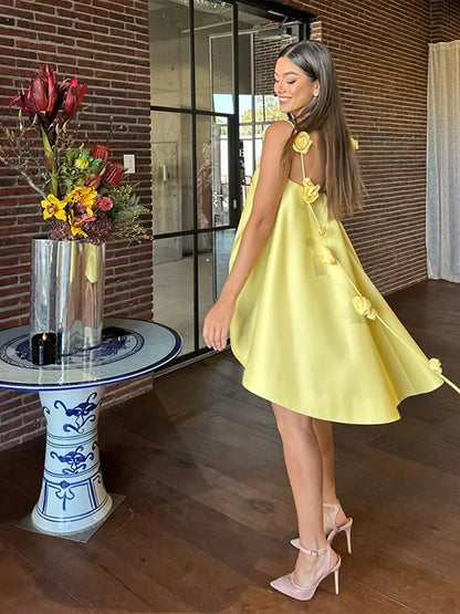 3d Flower Backless Beach Tassel Mini
