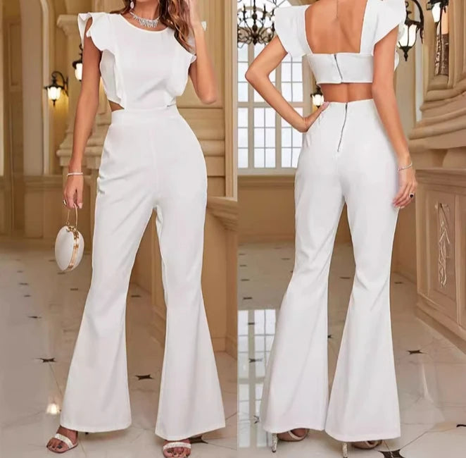 Sexy Elegant Women's White Ruffled Jumpsuit