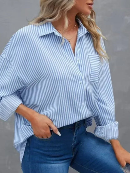 Pocket Baggy Top Striped Shirt