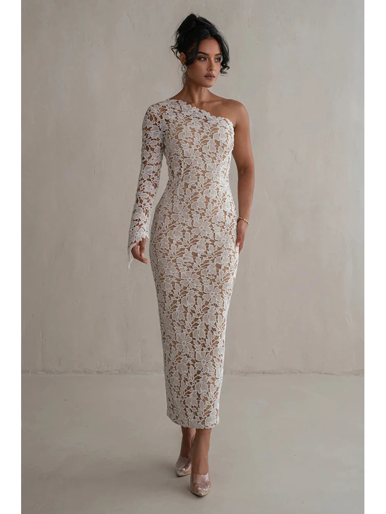 1 shoulder Lace Bandage Dress - Shellss