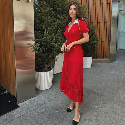 Contrast Red Black knit Dress