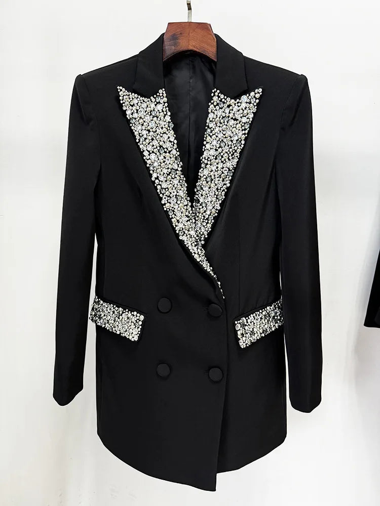 Party Embellished Black White Blazer Jacket Dress High Quality Premium