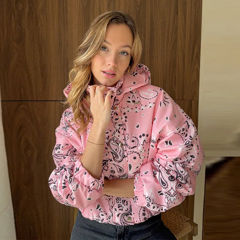 Pink Paisley Print Hooded Jacket