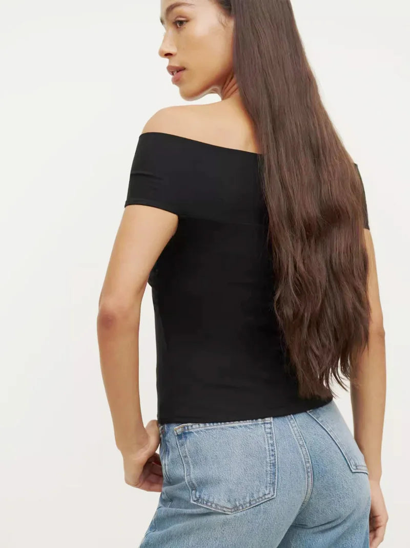 Bardot-Top mit Twist-Front für Damen, Schlitzausschnitt