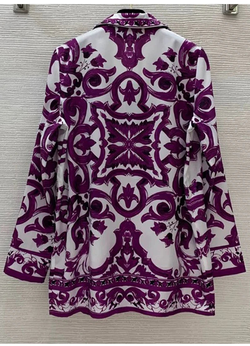 Long sleeve majolica print Two-piece Set