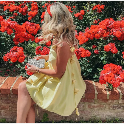 3d Flower Backless Beach Tassel Mini