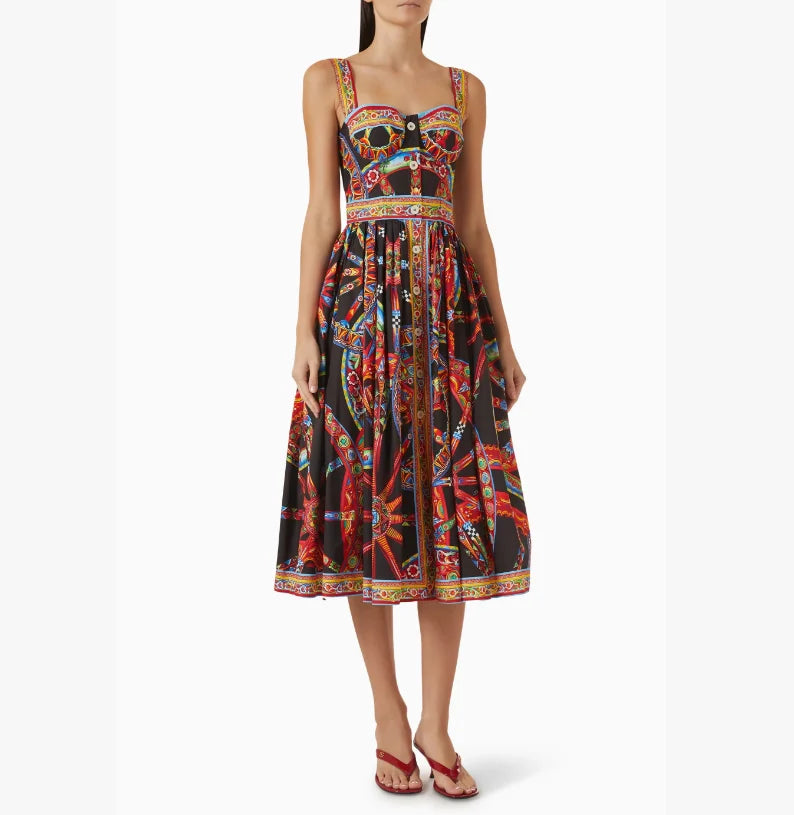 Dolce Latest Carretto-print Maxi Dress in Cotton Poplin