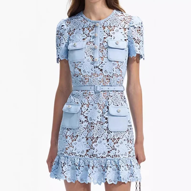 Summer Blue Floral Lace Mini dress