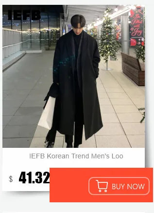 IEFB Men's Long Woolen Coat Spring Winter Thickened Fashion Trend LoosE