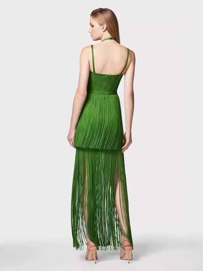Celebrity Sexy Tassel Green Dress