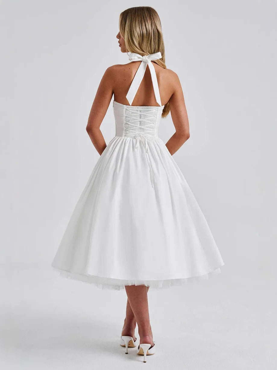 Luxurious Dress Vintage-Inspired Chic Puff-Sleeve Dress Lace-Up Pleated Tulle Dress Romantic-Elegant Evening Ruffle Gown - Shellss