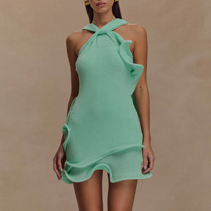 Knitted Halter Mini scarf dress