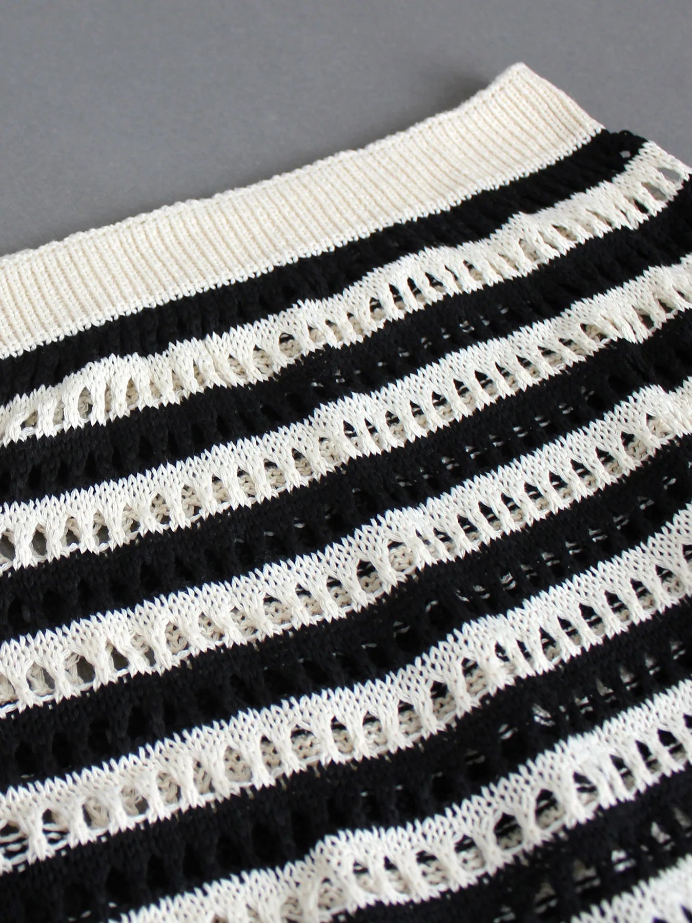 Knitted striped crochet skirt