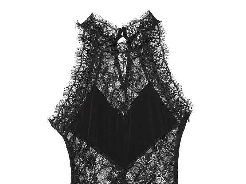 HXAO Halter Women's Lace Dress Summer Corset Elegant Party Dresses Off Shoulder Sexy Vacation Black Dress Semi Sheer Maxi Dress