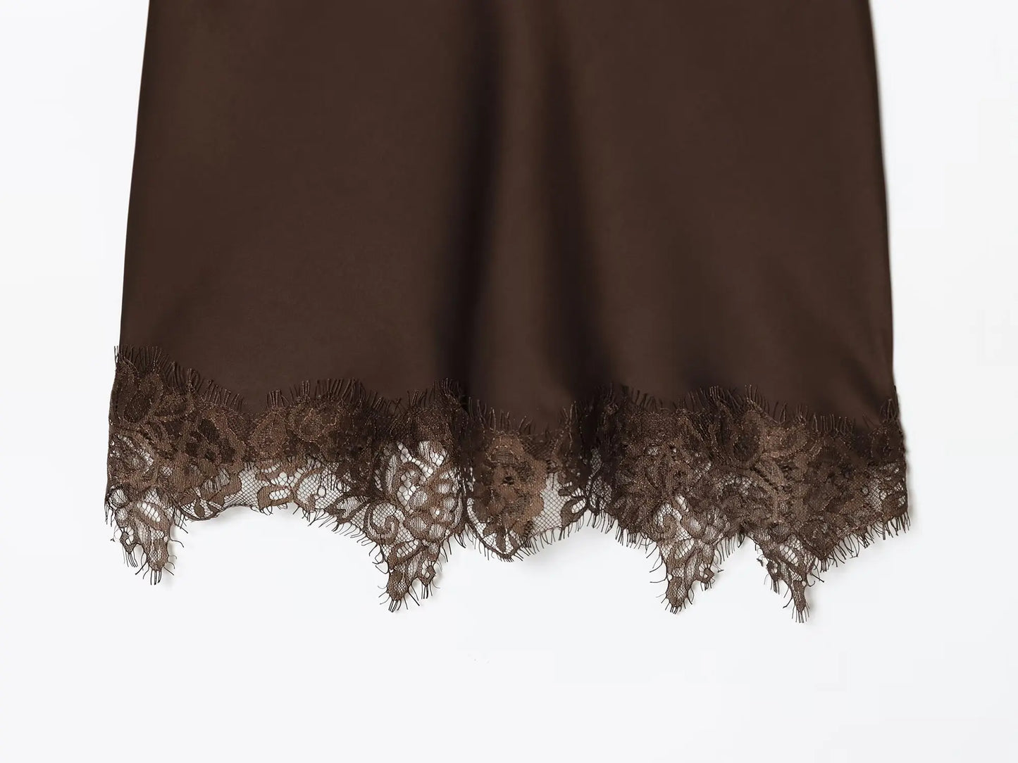 Brown Lace Trim Cami Dress