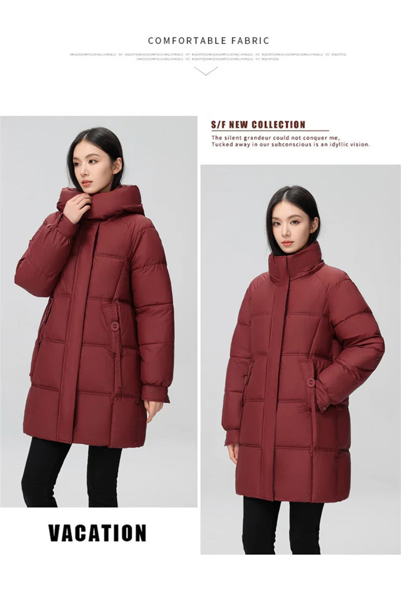 Winter Women Jacket Mid Long Hooded