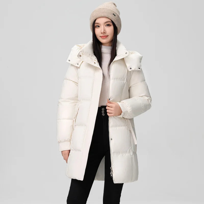 Winter Women Jacket Mid Long Hooded