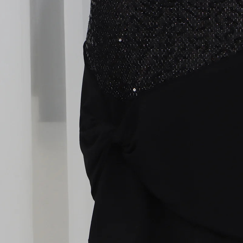 Women Sexy Spicy Girl Party Mini Dress Crew Neck Sleeveless Sequin Patchwork Twisted Knot Bodycon Short Dress Nightclub Banquet