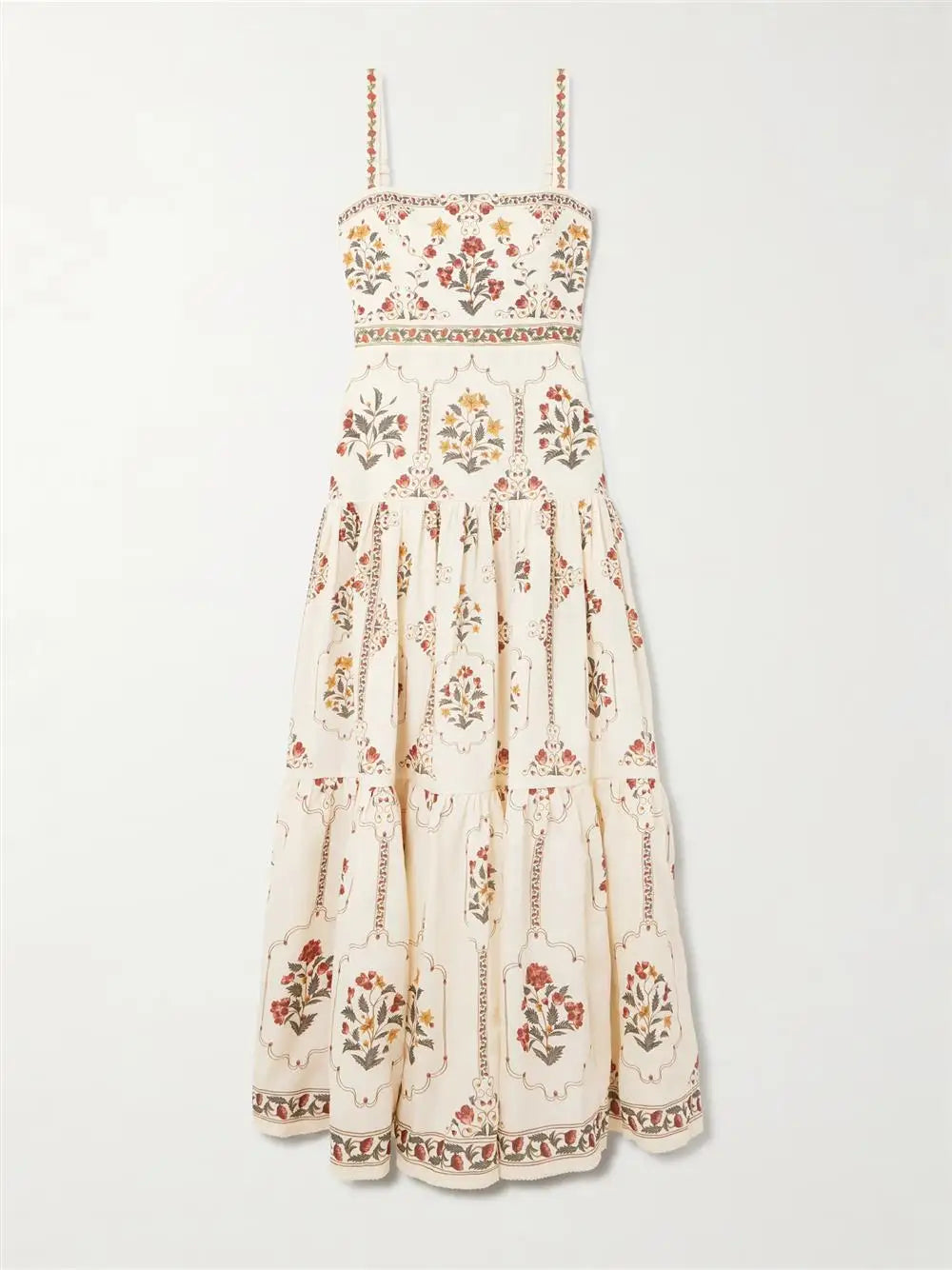 Casual Sleeveless Floral Patchwork Maxi Dress Women's Printed Dress Large Skirt European Style mid Waist Other 100% Fabric