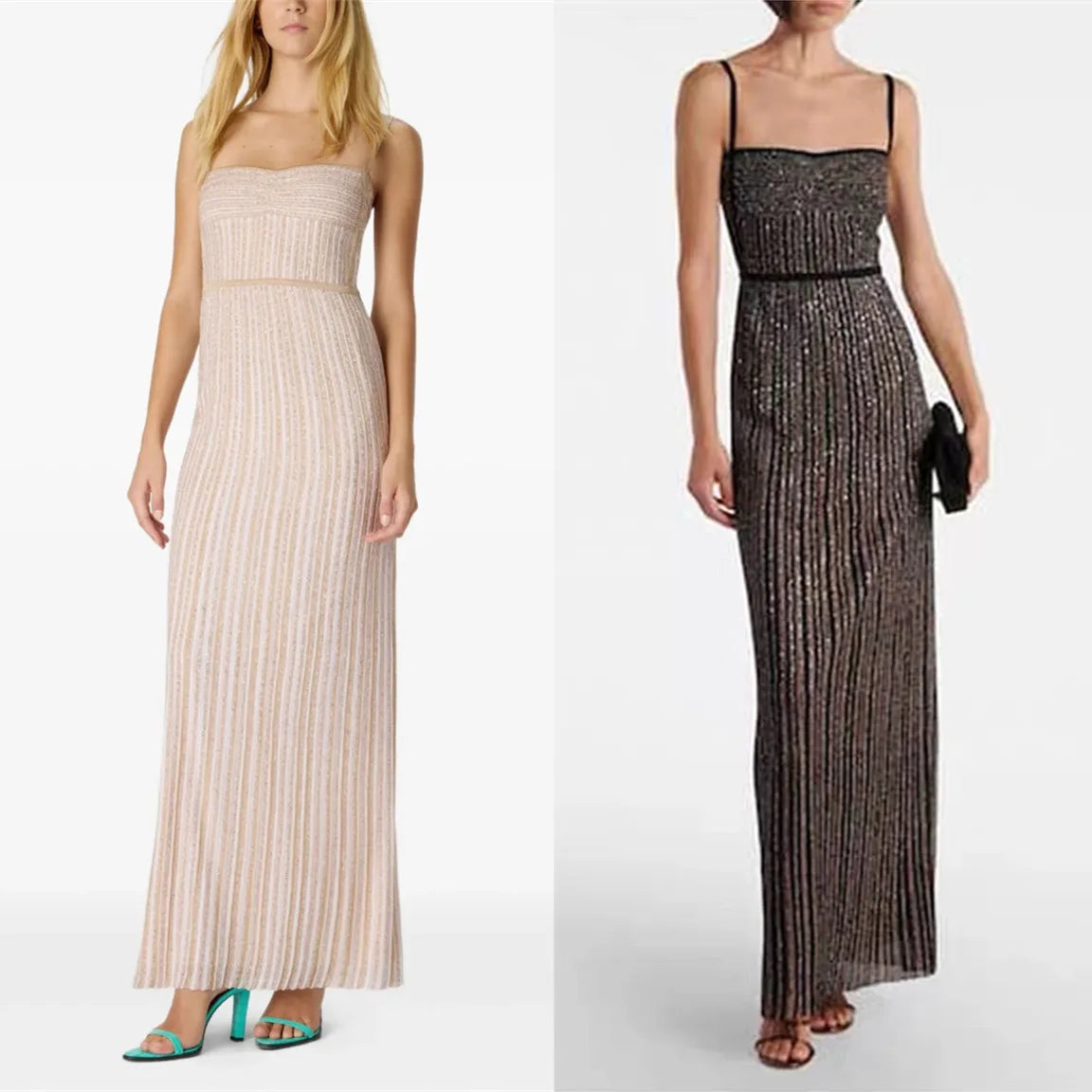 High-End Version Bright Thread Beach Style Long Dress Fashionable Strapless Sleeveless Backless Dress Elegant Holiday Wear