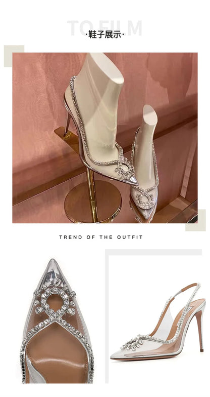 Pink Clear designer rhinestone heels