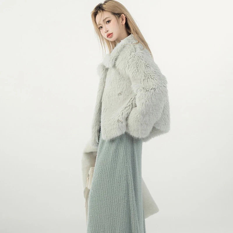 Cropped Wool Coat Faux Fur Jacket