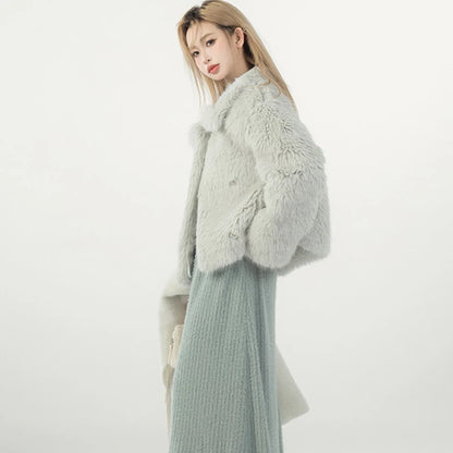 Cropped Wool Coat Faux Fur Jacket
