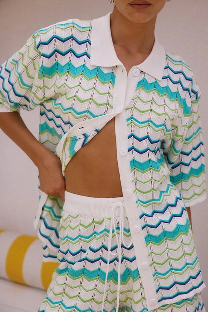 1 Casual Knitted Color Block Stripe Set
