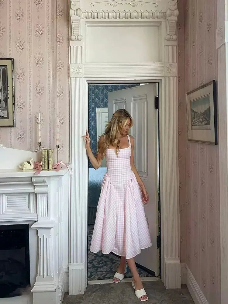 Elegant Laced Pleated Midi Dress